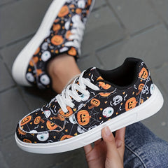 Halloween Graffiti Print Canvas Sneakers
