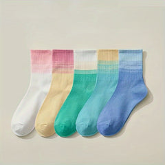 5 Pairs Ombre Crew Socks Comfy & Breathable Mid Tube Socks