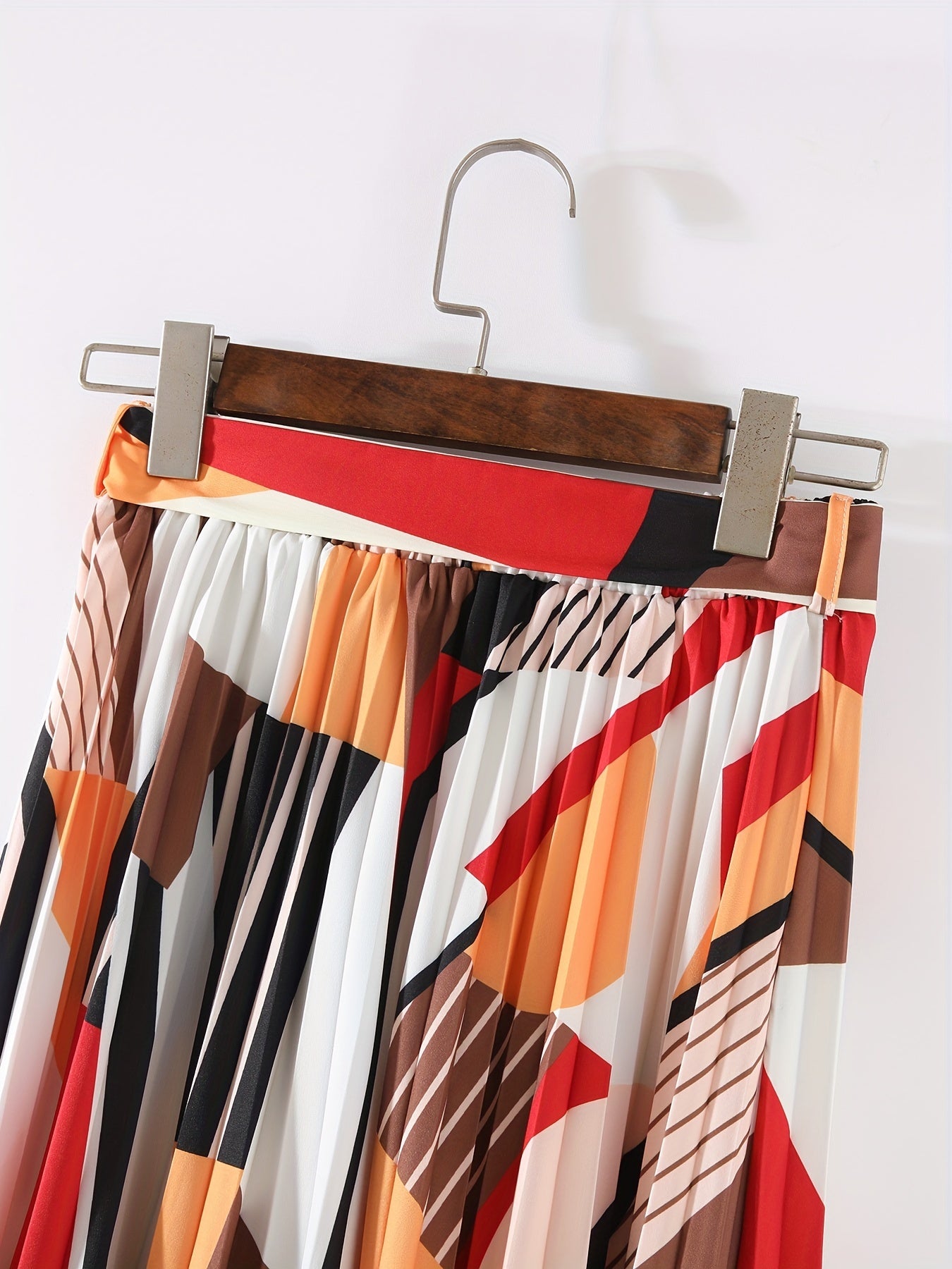 Geometric Print Tied Front Skirt Boho Pleated Skirt