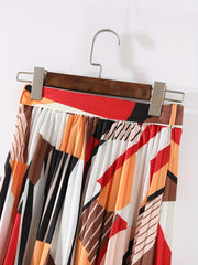 Geometric Print Tied Front Skirt Boho Pleated Skirt