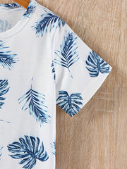 Boys Leaves Print T Shirt And Shorts Set