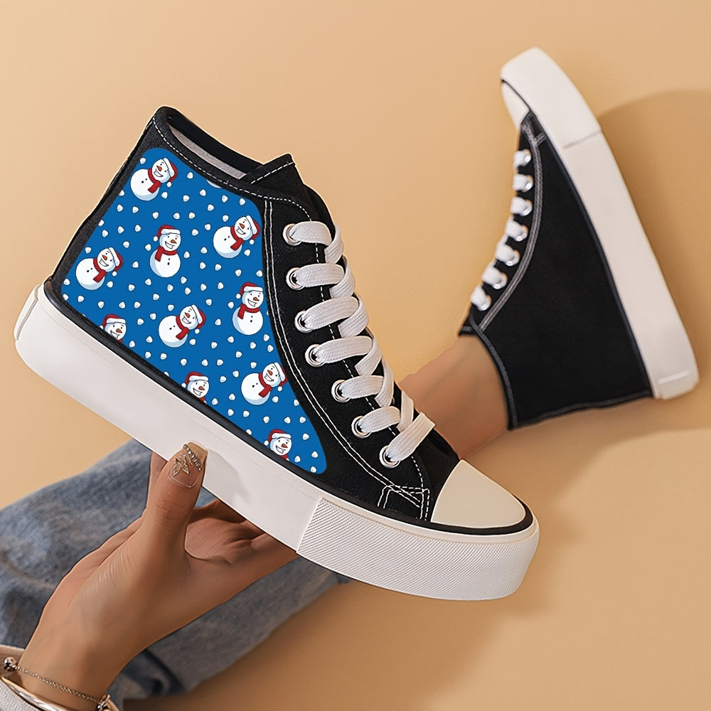 Christmas Snowman Print Canvas High Top Sneakers