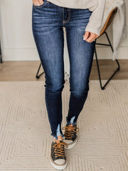 Ripped Button Fly Skinny Washed Jeans