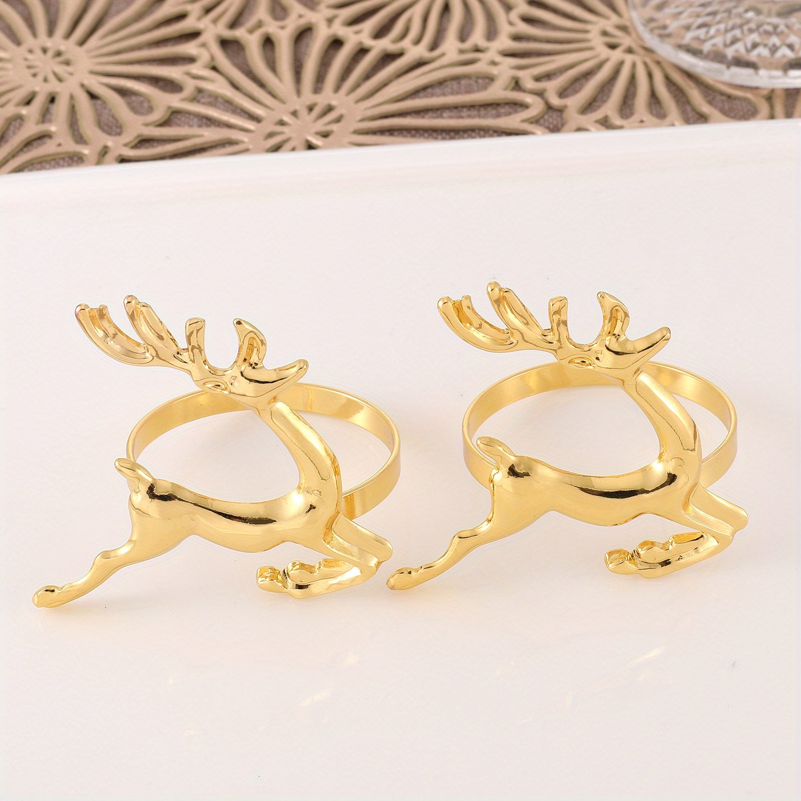 6pcs Christmas Deer Napkin Rings for Table Settings