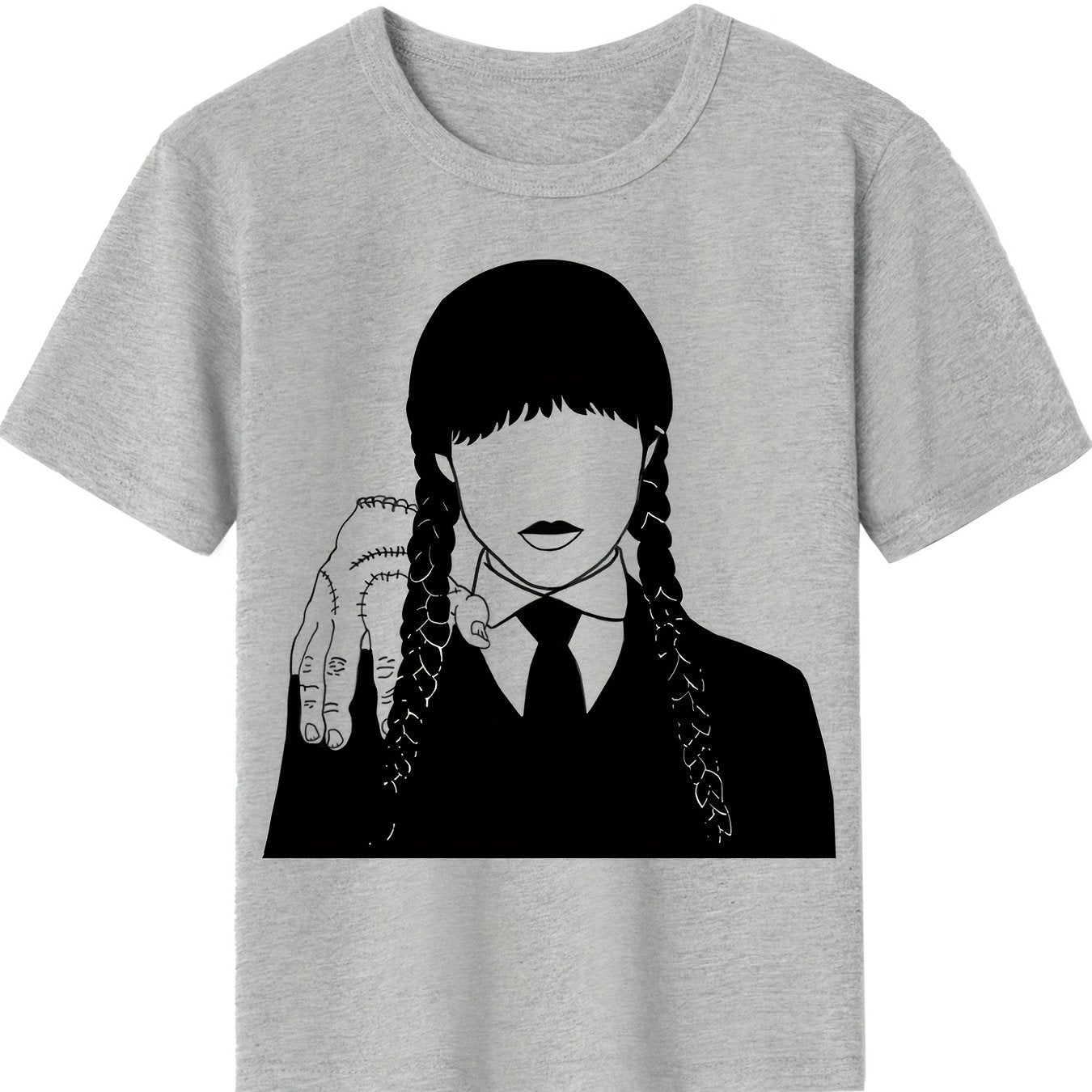 Girls Cartoon Portrait T-shirt Soft Cotton Crew Neck Short Sleeve
