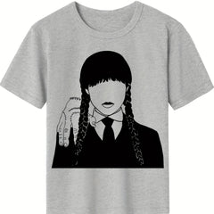 Girls Cartoon Portrait T-shirt Soft Cotton Crew Neck Short Sleeve