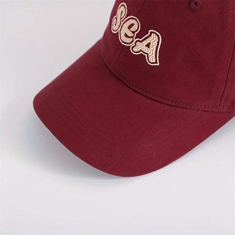SEA Embroidery Red Baseball Cap Unisex Lightweight Sun Hat Adjustable