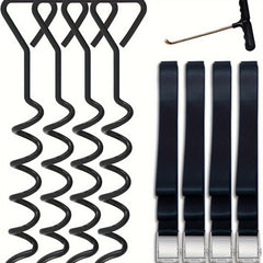 Heavy Duty Tent Trampoline Ground Nail Set with T-hook and Strong Straps