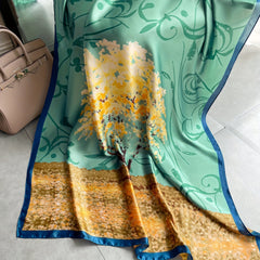Bohemian Fallen Leaves Print Satin Scarf