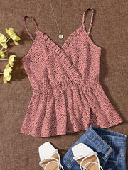 Polka Dot Ruffle Trim Cami Top V Neck Spaghetti Strap