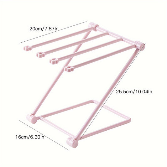 Pink Foldable Standing Towel Rack Bathroom Storage Shelf