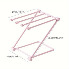 Pink Foldable Standing Towel Rack Bathroom Storage Shelf