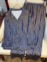 Stripe Print Pajama Set Button Up Top & Pants