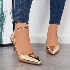 Metallic Slip On Stiletto Heels Versatile Party Pumps
