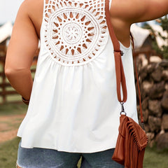 Casual Tank Top Women's Plus Ribbed V Neck Hollow Out Crochet Tank Top