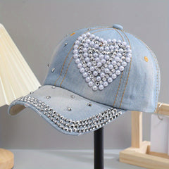 Y2K Rhinestone Baseball Cap Distressed Denim Hat