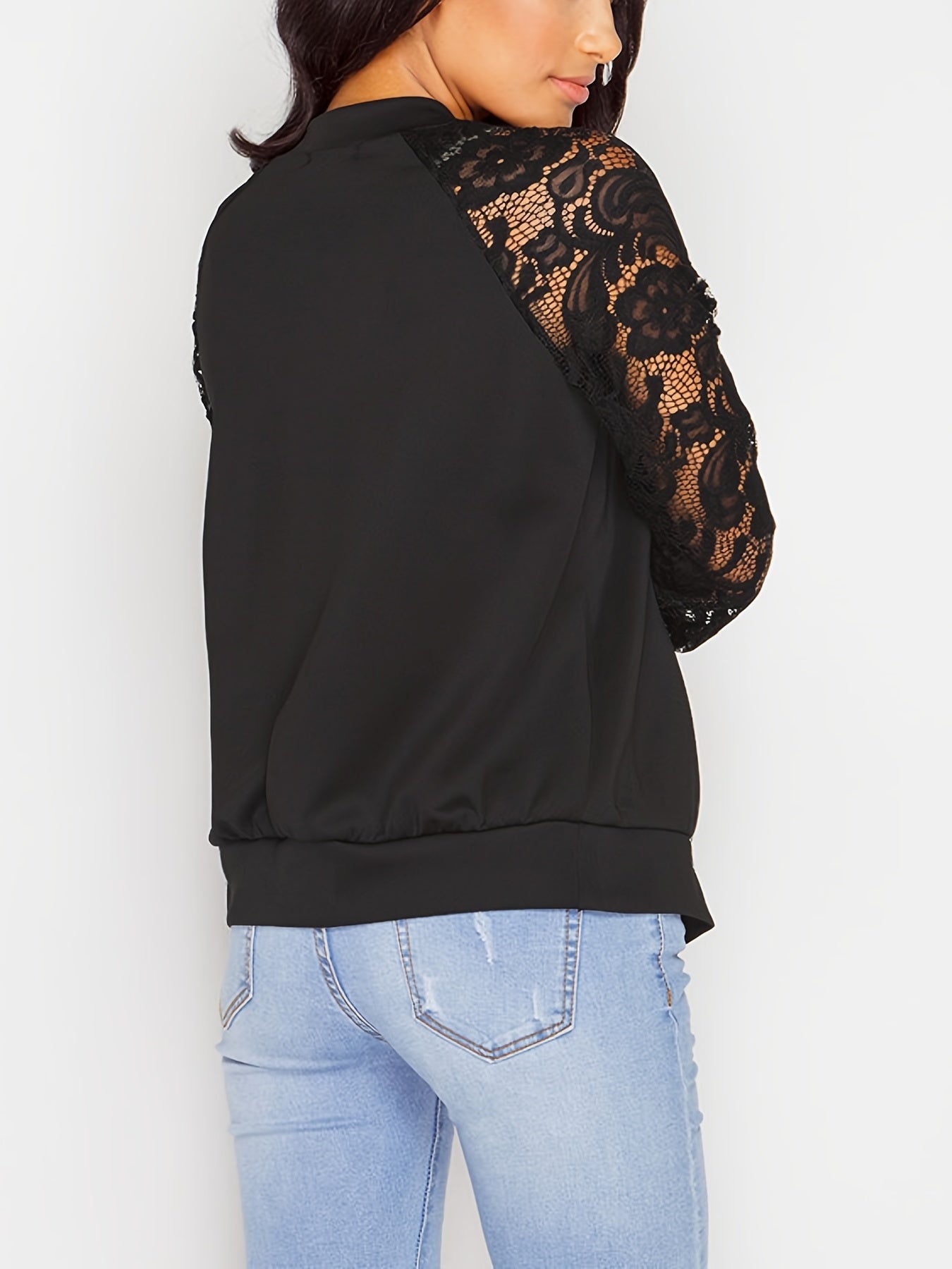 Lace Sleeve Jacket with Zipper Up Closure
