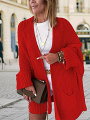 Solid Long Sleeve Open Front Cardigan With Pockets