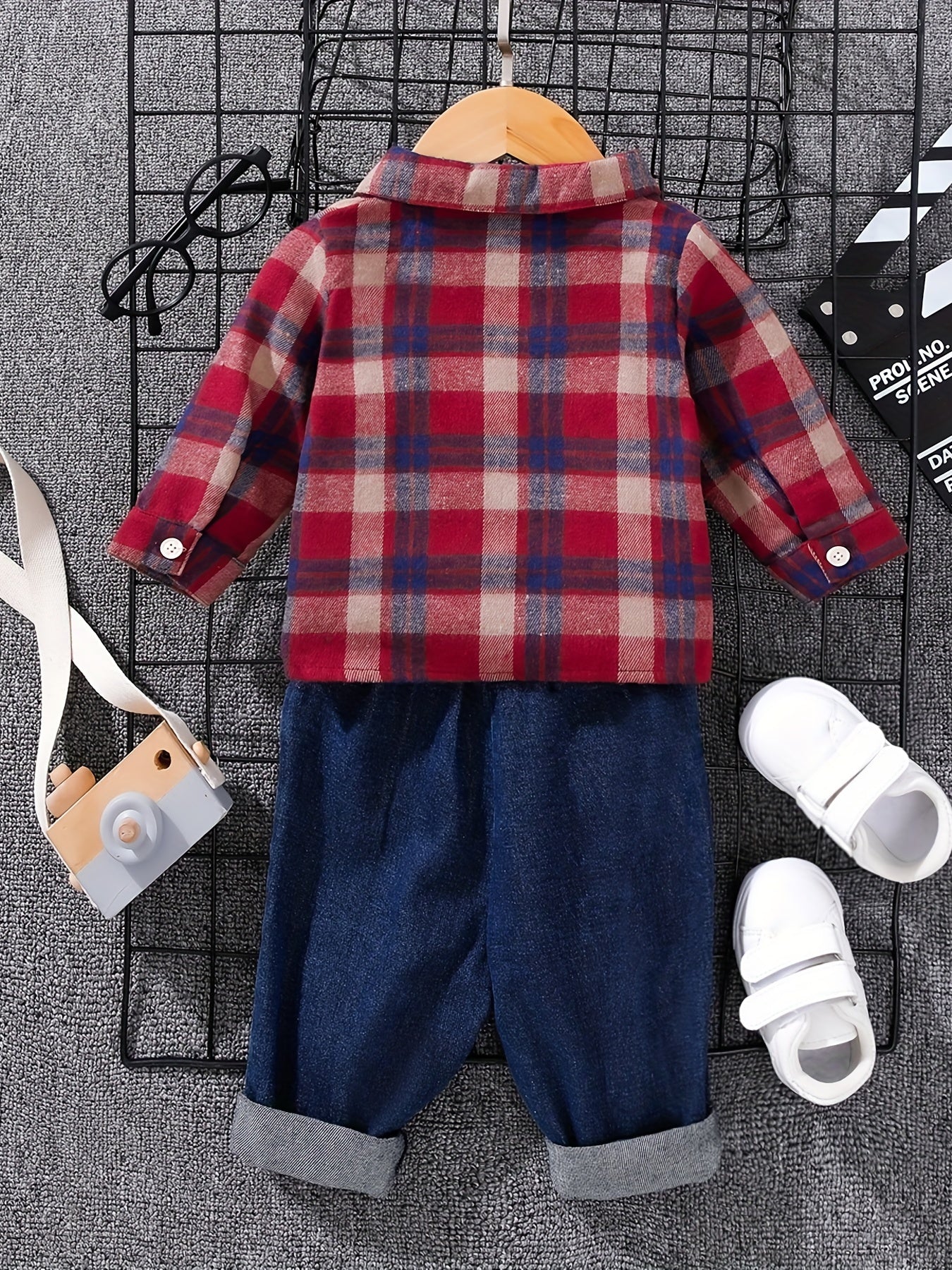 Kids Outfit Button Down Shirt Ripped Jeans Suit
