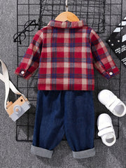 Kids Outfit Button Down Shirt Ripped Jeans Suit