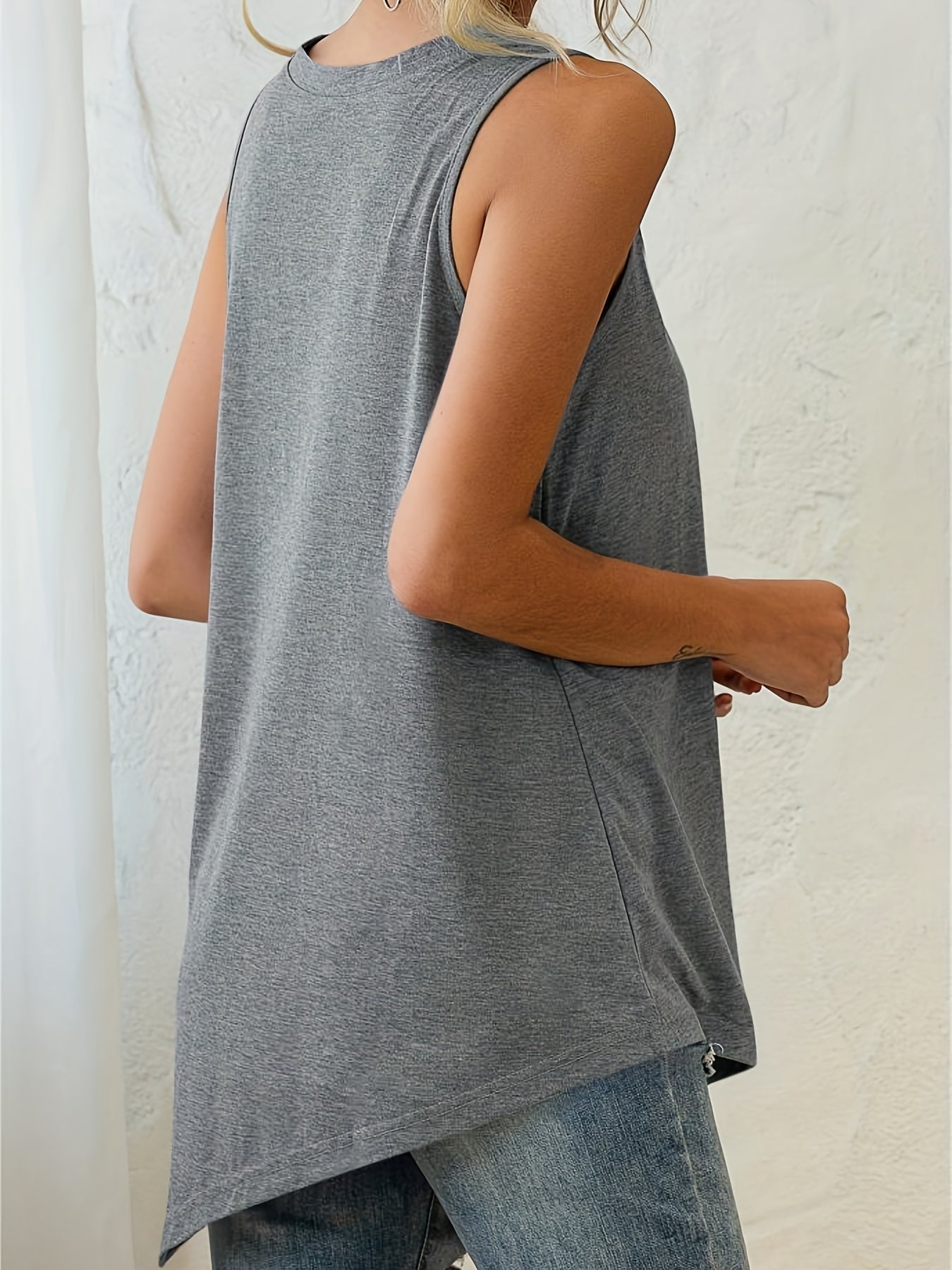 Button Decor Crew Neck Sleeveless Tank Top for Summer