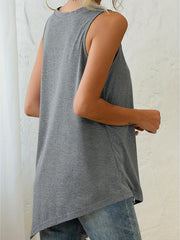 Button Decor Crew Neck Sleeveless Tank Top for Summer