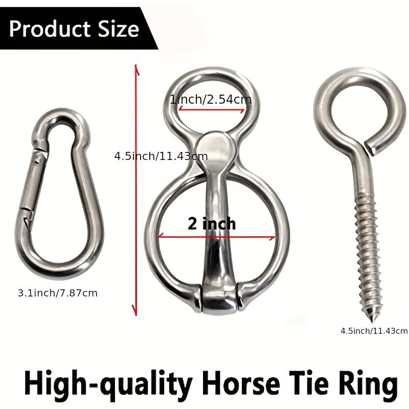 Safe Horse Tie Ring w/ Quick Release & Eye Bolt, Prevents Pulling Back