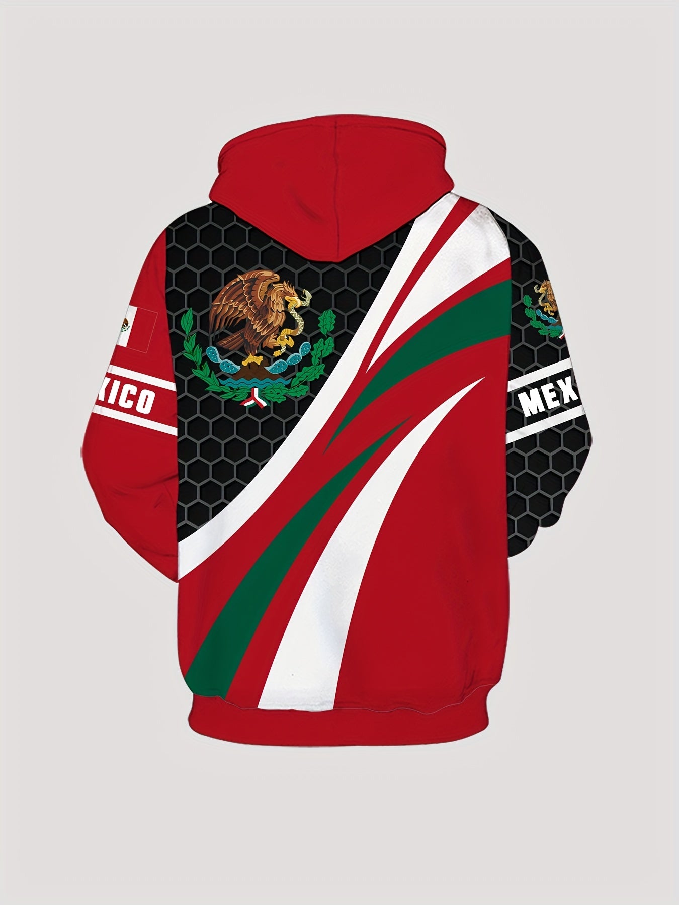 Mexican Eagle Print Hoodies Men Block Hoodie With Kangaroo Pocket