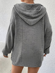 Solid Hollow Out Hoodie Cardigan