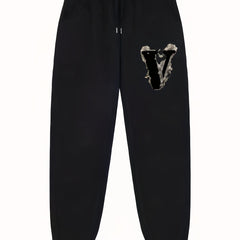 V Pattern Print Men's Pants Drawstring Comfy Active Stretch Trousers