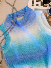 Tie Dye Backless Sweater Vest Sexy Crew Neck Sleeveless Vest