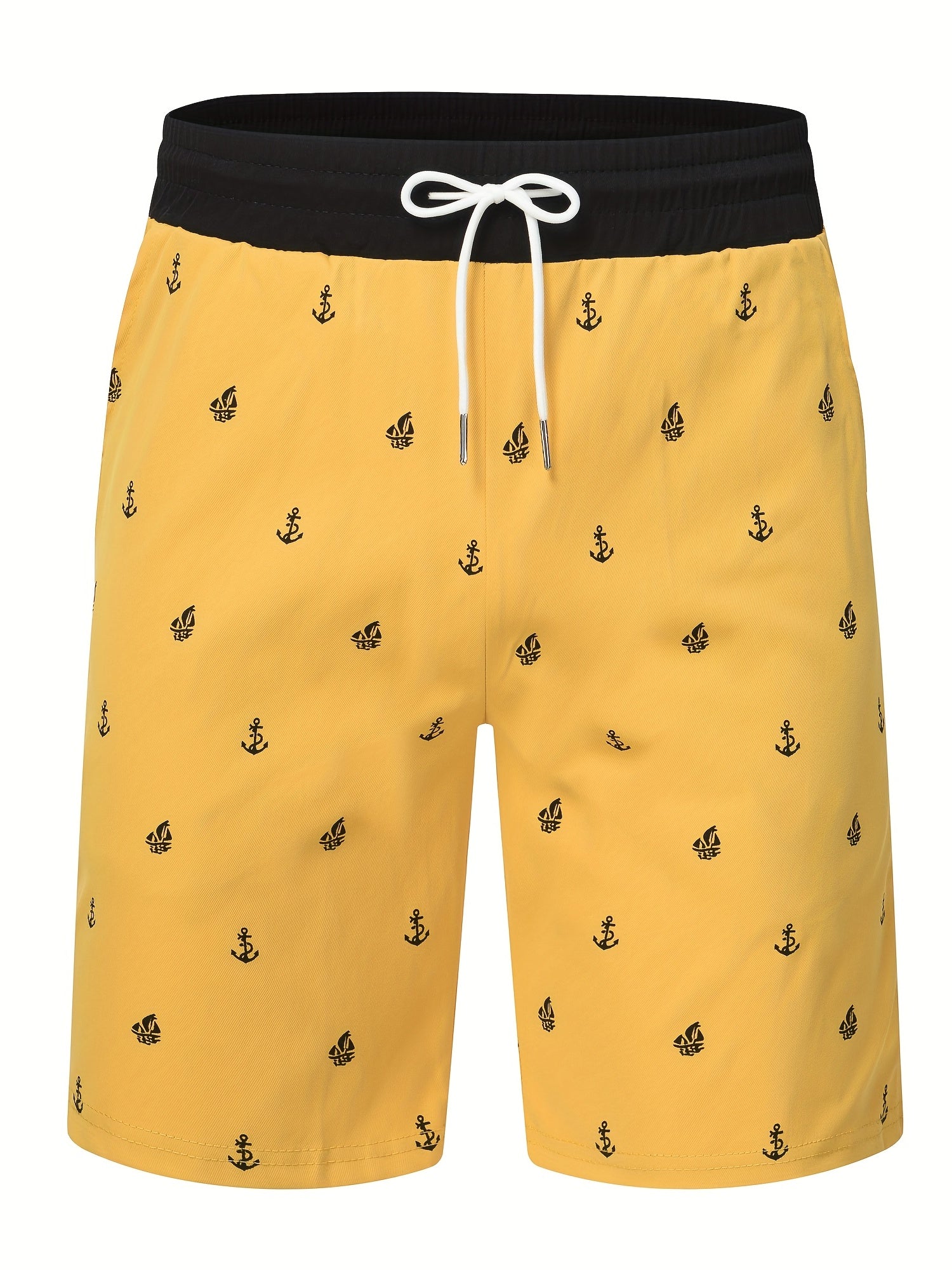 Anchor Print Active Shorts Men's Casual Stretch Pocket Shorts