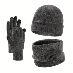 Men's Winter Hat Scarf Gloves Set Velvet Lining
