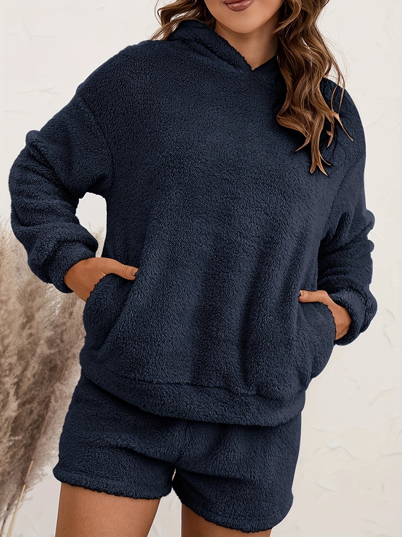 Cozy Fuzzy Lounge Set Hooded Top & Shorts