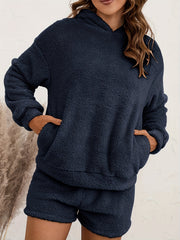 Cozy Fuzzy Lounge Set Hooded Top & Shorts
