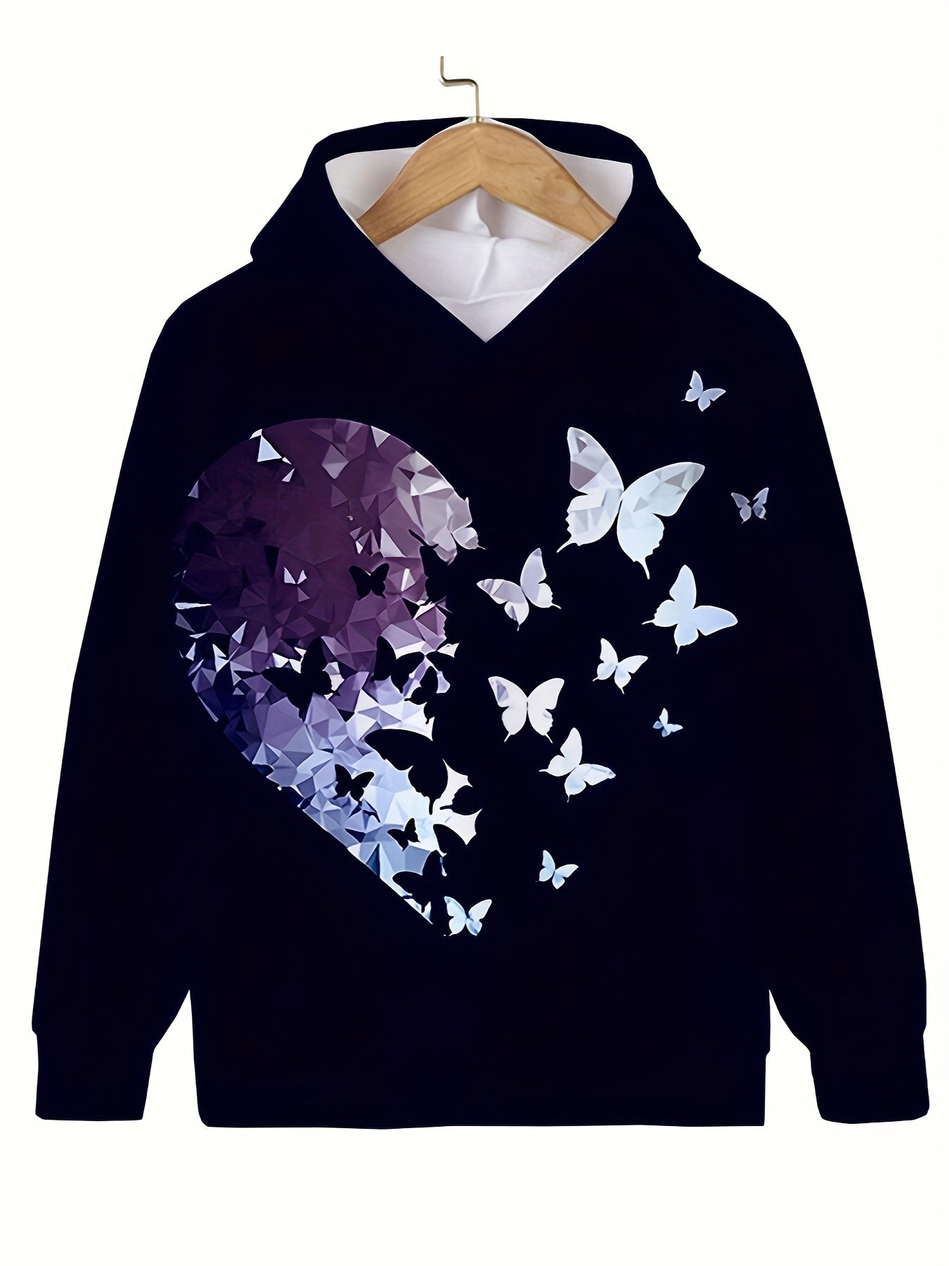 Heart Butterfly Graphic Hooded Sweatshirt Girls Pullover Hoodies