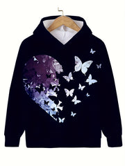 Heart Butterfly Graphic Hooded Sweatshirt Girls Pullover Hoodies