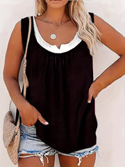 Colorblock Notched Neck Tank Top