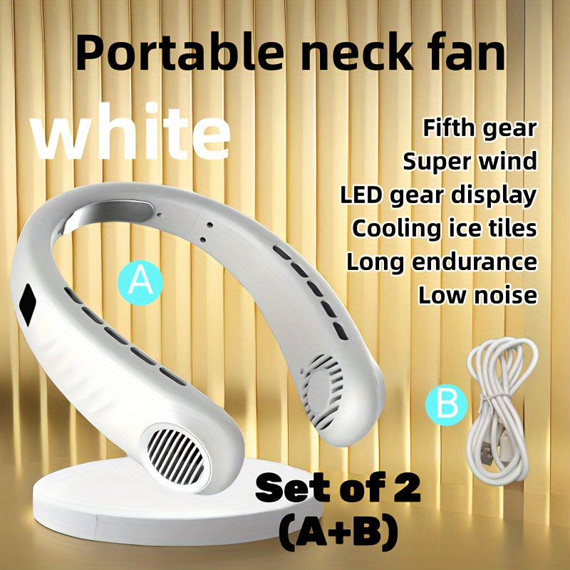 Portable Neck Fan Quick Cooling TYPE C Fast Charging 5 Gears LED Display
