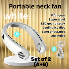 Portable Neck Fan Quick Cooling TYPE C Fast Charging 5 Gears LED Display