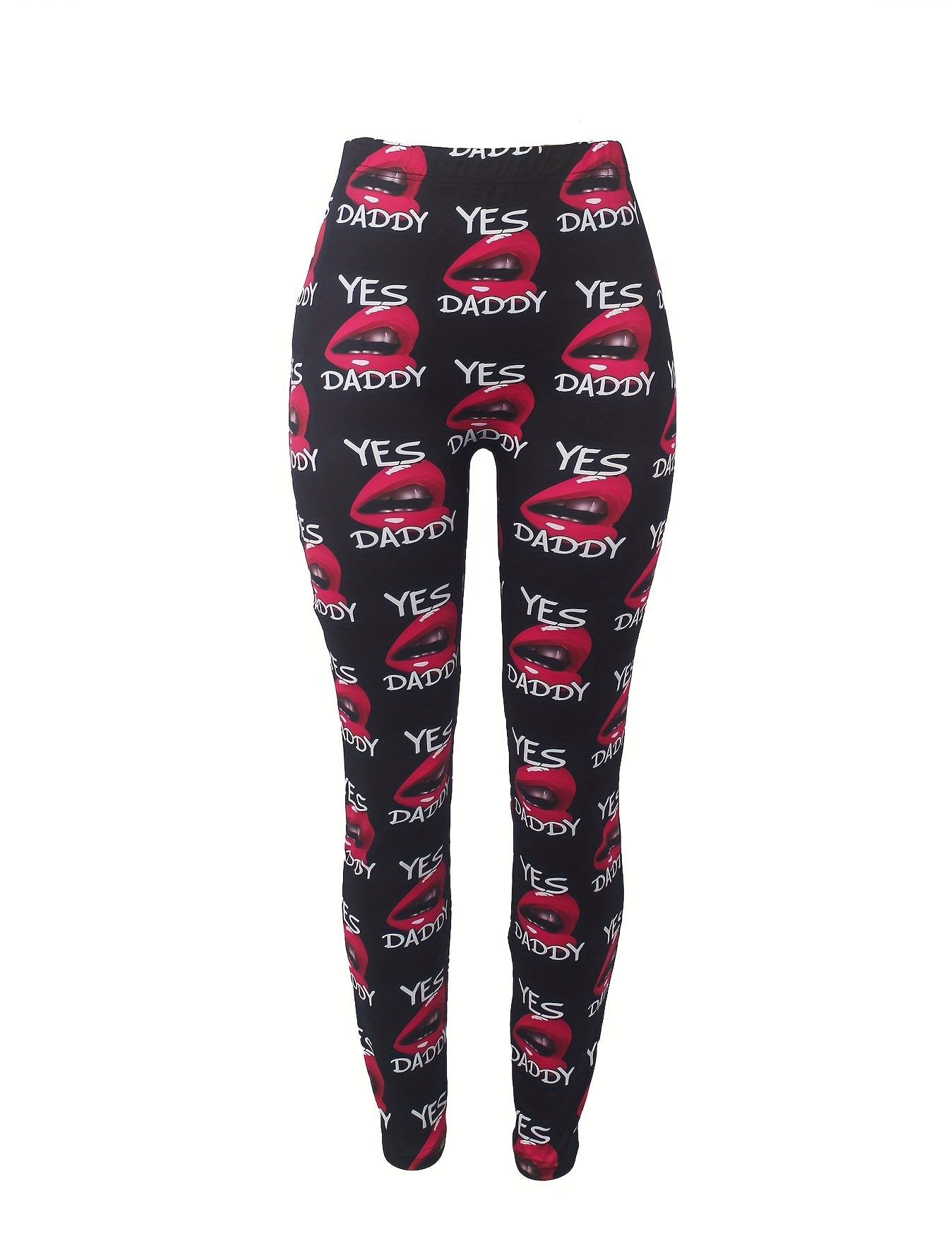 Casual Leggings Women's Plus Letter & Kiss Print Medium Stretch