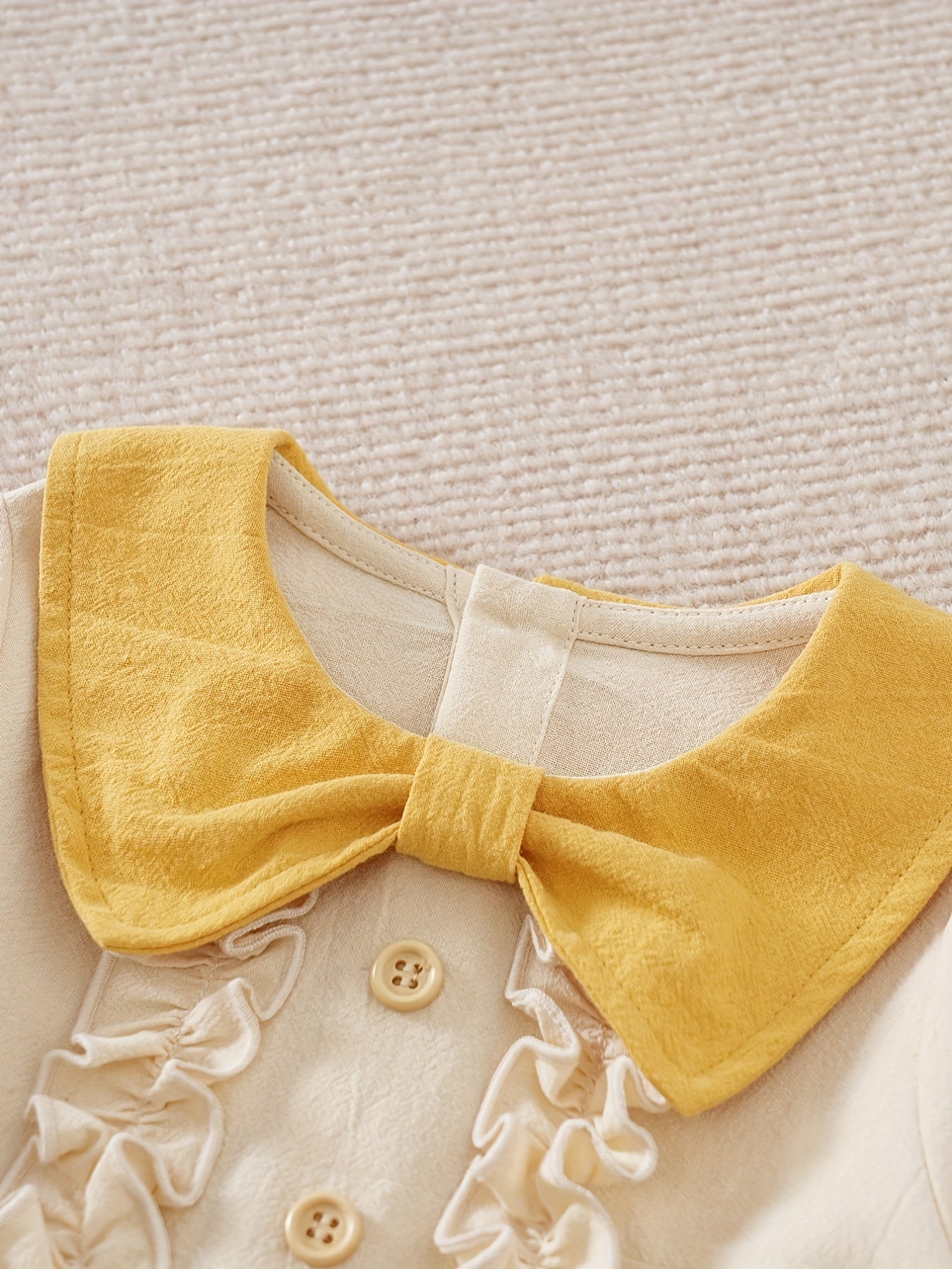 Ruffle Trim Long Sleeve Baby Girls Pleated Dress