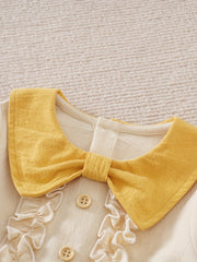 Ruffle Trim Long Sleeve Baby Girls Pleated Dress