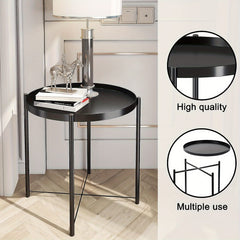 Coffee Table Metal Edge Round Sofa Small Table w/ Tray Living Room Bedroom