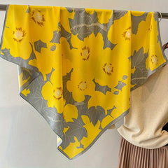 Camellia Print Bandana Shawl Block Square Scarf Head Wrap