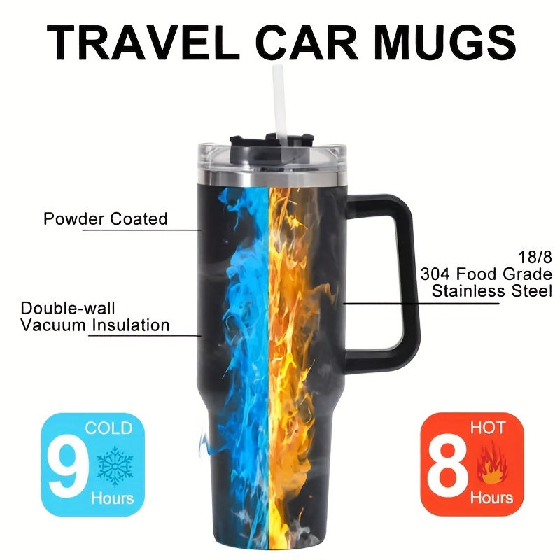 40oz Stainless Steel Straw Handle Cup Insulated Coffee Tumbler