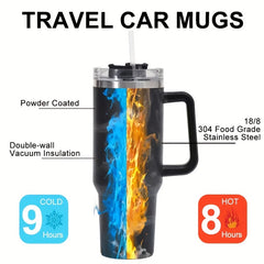 40oz Stainless Steel Straw Handle Cup Insulated Coffee Tumbler