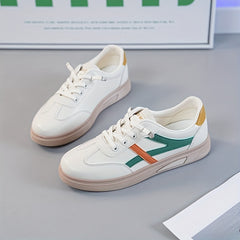 Women's Colorblock Flat Sneakers Lace Up Low Top Sports Shoes