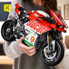 1:10 Red Motorcycle Building Blocks Set - Educational Fun