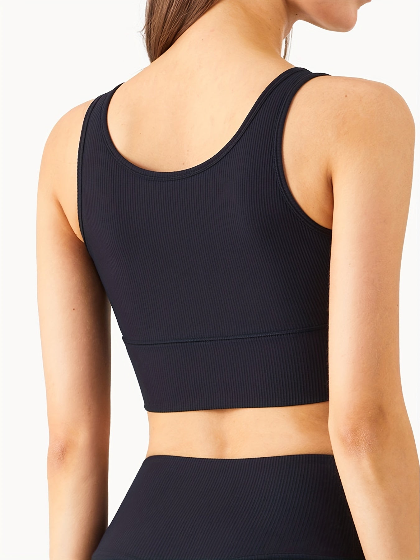 Ribbed Solid Yoga Sports Bra High Stretch Workout Bra Gym Activewear